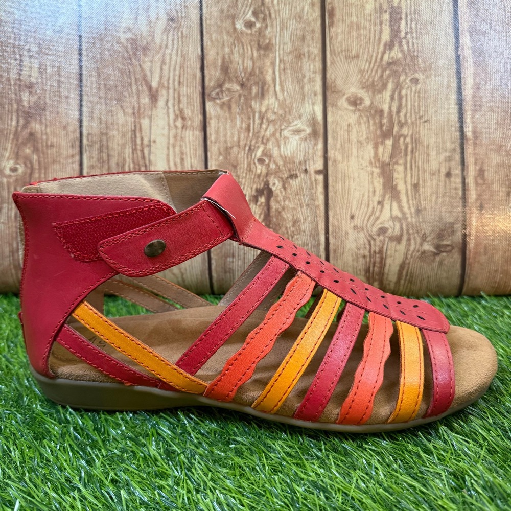 Earth Origins Bevvy Gladiator Sandals Womens size 9.5 M Red Multi Leather